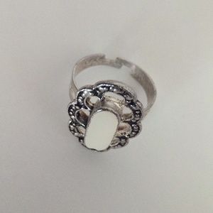 Silver-toned  With Off White Accent Adjustable Ring